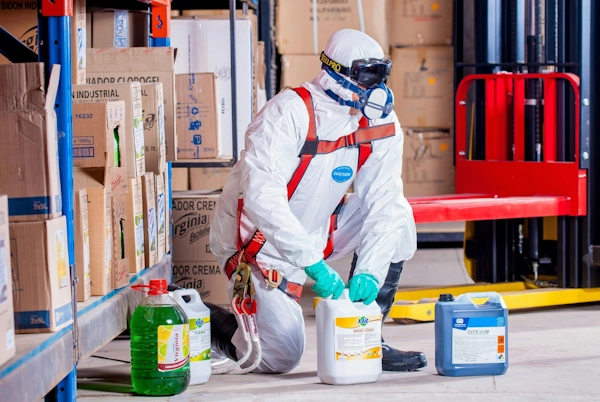 Stockage de produits chimiques dans une industrie.